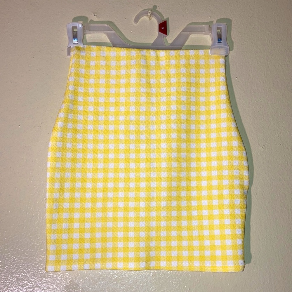 Pretty Little Thing Checker Mini Bodycon Skirt Yellow & White Women Size 2